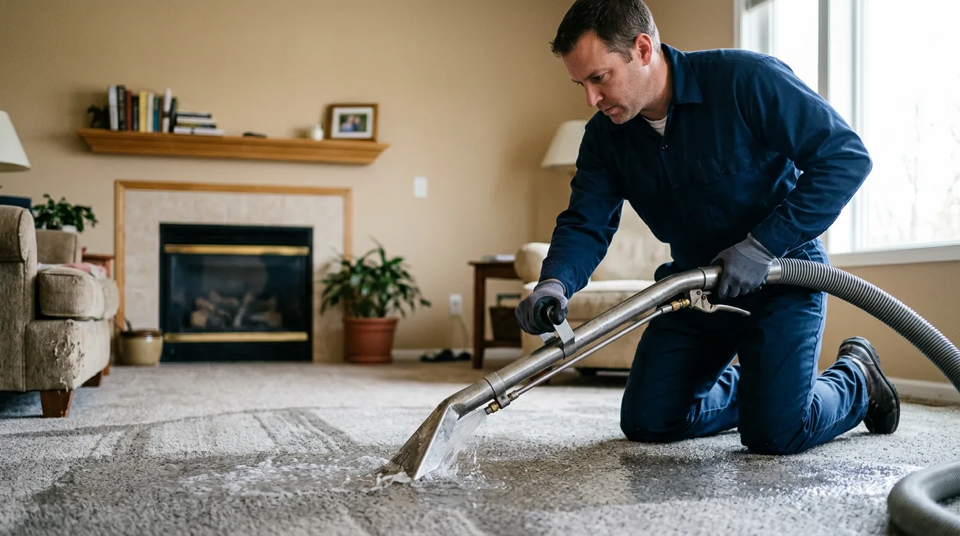 Water damage restoration technician working near Moro, IL